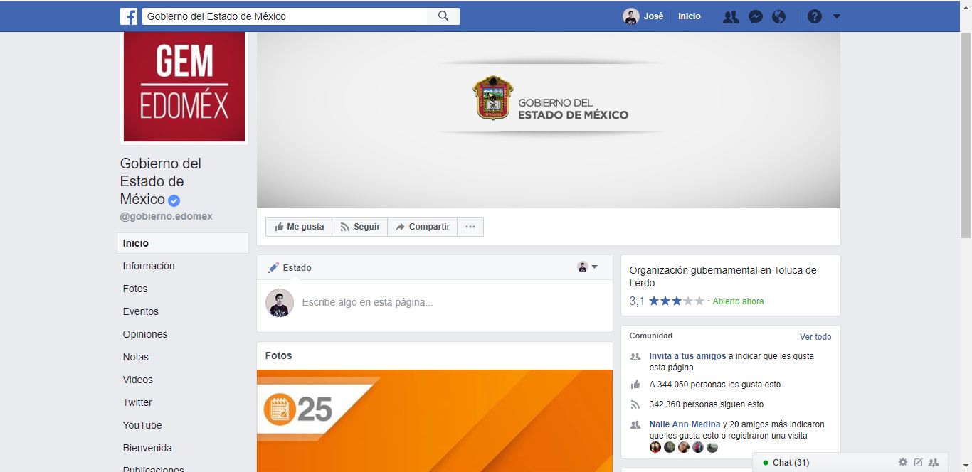 Cuenta oficial de Facebook del Estado de México